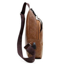 Korean Men′s PU Chest Bag Shoulder Messenger Bag Sling Bag Chest Bag for Outdoor Travel Hiking